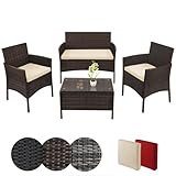 BB Sport Poly Rattan Sitzgruppe 4 Personen Tisch 2 Stühle Sitzbank 5cm Dicke Sitzpolster...