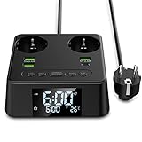 Mehrfachsteckdose 2 Fach mit 4 USB Anschlüsse, Nachttisch Wecker Digitaler...