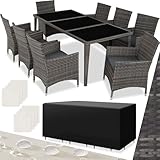 tectake Aluminium Poly Rattan Gartenmöbel Set 8 Stühle mit Tisch mit Glasplatten, inkl....