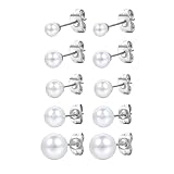 PlandleLee 5 Paar Perlenohrringe Silber 925, Perlenohrringe, Weiße Perlenohrstecker,...