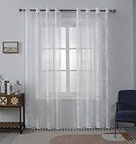 Kurzgardine Querbehang Gardinen Kurz 2 Pack Weiß Voile Blumen- und Blattzweigmuster H115...