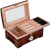 KLUFO Humidor Glas Hygrometer und Luftbefeuchter rechteckig Humidor für Tischzigarren mit...