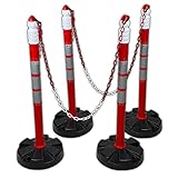 UvV® Quad (4 Stück) Kettenpfosten + 10 m Absperrkette 6mm (rot-weiß) Kettenständer...
