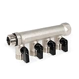 VANCOCO Sanitär 4-Wege-Verteiler aus Vernickeltem Messing - Einlass 3/4 Zoll, 4 Auslässe...