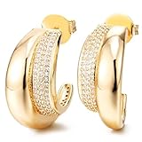 Gold Hoffe Ohrringe mit Pflastern Pave Zirkonia, Hipster Gold Hoffe Ohrringe, Huggie...