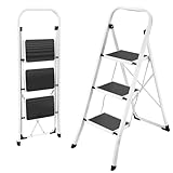 HBTower 3-Stufen-Leiter, Trittleiter mit Anti-Rutsch-Pedal, 20 cm breite Stufen, 150KGS...