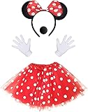 iZoeL Damen Maus Mouse Kostüm Rot Tutu mit weiß Gepunktet + Haarreifen mit...