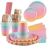 Zosenyer Bunt Partygeschirr, 160 Stück Pappteller Geburtstag Party Deko Set mit...