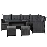 Juskys Polyrattan Gartenmöbel-Set Santa Catalina Schwarz - Lounge-Set mit Ecksofa, Tisch,...