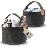 Bada Bing 2er Set Filzkorb rund anthrazit mit Henkel - tragbarer Organizer aus...