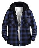 QIXING Herren Kariertes Flanellhemd Winter Hemd Warm Langarm Fleece Hoodie mit Knopfleiste...