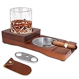 X-BLTU Hölzerner Zigarrenaschenbecher/Aschenbecher mit Whiskey Glas Tablettund...