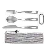 OUTXE Titanium Camping Utensilien Set 3 StückeTitan Löffel Gabel Messer Kombi...