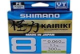 SHIMANO Kairiki 8, 300 Meter, Mantis Grün, 0.190mm/12.0kg, 8fach Geflochtene...