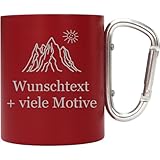 Edelstahl Tasse Rot mit Karabiner 250 ml mit Gravur und Motiv - personalisierter...