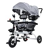 Geschwisterwagen – Dreirad ab 1 Jahr mit Schubstange, Kinderwagen für 2 Kinder mit...