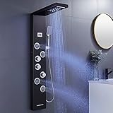 KEOKBON Duschpaneel Regendusche Edelstahl Schwarz mit LED-Lichter,5 Funktionen...