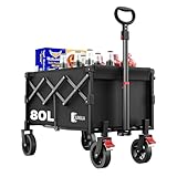 SUNULA Bollerwagen Faltbar Klein 80L 100KG, Faltbarer Bollerwagen Klappbarer Handwagen mit...