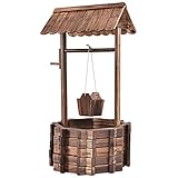 RELAX4LIFE Gartenbrunnen Holz, Zierbrunnen mit Dach & Holzeimer & Kurbel, Wunschbrunnen...