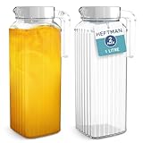 HEFTMAN Glas Wasserkrug für Kühlschrank - 2 Pack (1 Liter) Wasserkrüge mit...