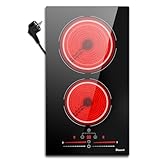 Glaskeramikkochfeld 2 Platten 3200W, Herdplatte 2 Kochfelder Mit Stecker,...