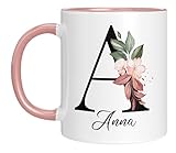 Personalisierte Keramik, Tasse - -mit Blumen Motiv - mit Ihrem Anfangsbuchstaben...