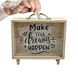 Yhsioaklo Sparkassette für Bargeld, Geldkassette - Spardose aus Holz mit transparentem,...