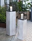 Dekoleidenschaft 2X Windlichtsäule Modern Shabby aus Holz, Metall & Glas, 60 + 78 cm...