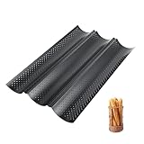 Baguette Backform mit Antihaftbeschichtung, Baguetteblech für 3 Baguettes, Schwarz,...