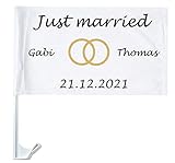 Autofahne Hochzeit mit Namen personalisiert Autoflagge Wunschname Heirat Just...