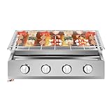 Edelstahl Gasgrill, Gastrobräter 4-flammig, LPG Gasgrill Gasbräter, BBQ Tischgrill, Gas...