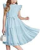 Arshiner Kleider für Mädchen Blau Ärmelloses Chiffonkleid Kinder Rüschenkleid...