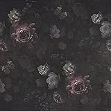 VEELIKE Tapete Pfingstrose Schwarz 45cm × 900cm Blumentapete Vintage Fototapete...
