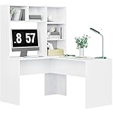 FirFurd Eckschreibtisch Weiß Schreibtisch L Form Computertisch mit Bücherregal...