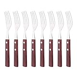 Uniturcky 8-teiliges Tafelgabel-Set, 304 Edelstahl-Gabeln mit Naturholzgriff, rotbraunes...