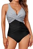 Smismivo Badeanzug Damen Bauchweg Push Up Shape Schwimmanzug mitBügel Retro...