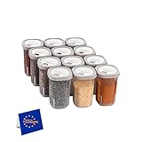 IDOBY 12er Set Gewürzbox aus Kunststoff, Transparente Gewürzdose, BPA-Freiem Kunststoff...