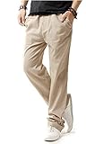 HOEREV Men Casual Strandhosen Leinen Hose- Gr. XL (Taille 39-41 zoll), Beige
