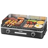 FOHERE Elektrogrill 2400W Tischgrill mit 2 getrennt regelbaren Grillplatten (glatt &...