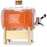 KADAX Fass mit Hahn, fassförmiger Getränkespender aus Glas 1-3L, Fass mit Zapfhahn,...