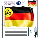 MONZANA® Fahnenmast 6,5m Seilzug Bodenhülse inkl. Deutschland Flagge Deutschlandfahne...