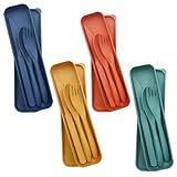 4 Stück Besteck Set Reisebesteck Tragbares Kunststoff-Besteck Campingbesteck...