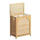 Wäschekorb aus Bambus mit Deckel, herausnehmbarer Futterbeutel für einfache Reinigung,...