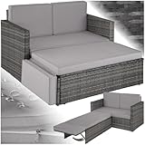 tectake Sofa Set - 2 Sitzer Sessel mit Hocker und Schlaffunktion, kleine Rattan Couch als...