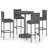 LEDAMP 5-teiliges Garten-Bar-Set mit Kissen, Polyrattan, Grau, mit Farbe: Grau