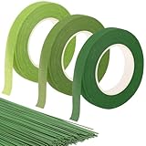 LDERFIV 3 Stück Floristenband Grün 100 Pcs Blumendraht Grün Floristendraht...