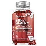 Eisen & Vitamin C Gummibärchen - 2 Monate Vorrat - 28mg Eisen & 10mg Vit C - 120 Iron...