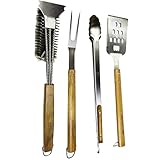 Cubesu Grillbesteck 4er Set aus rostfreiem Edelstahl & Akazienholz -...