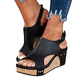 Keilsandalen Damen Plateau Frauen Keilabsatz Sandale Sommer Wedges Sandaletten...