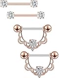 2 Paar Edelstahl Nippel Ring CZ Barbell Nippel Strass Ringe Nippel Zunge Piercing Schmuck...